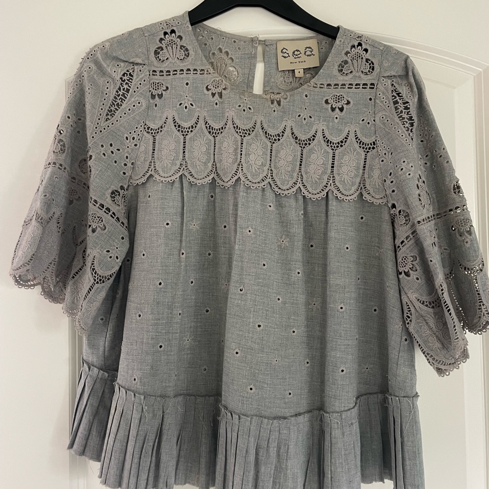 Sea New York. Grey cut out embroidery anglaise blouse SX4